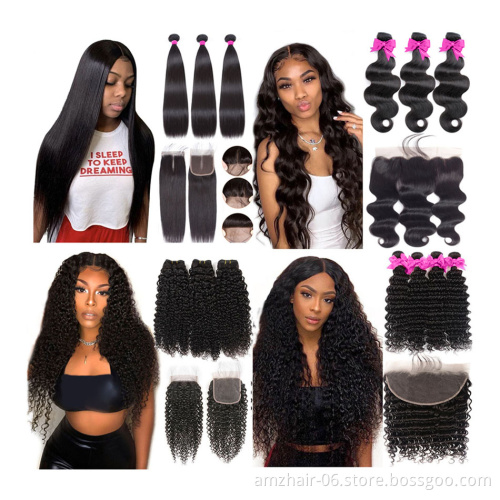 Grade 8a 10a Human Hair Bundles With Closure Brazilian Virgin Human Cuticle Aligned Hair Extension Wholesale Remy Hair Weave